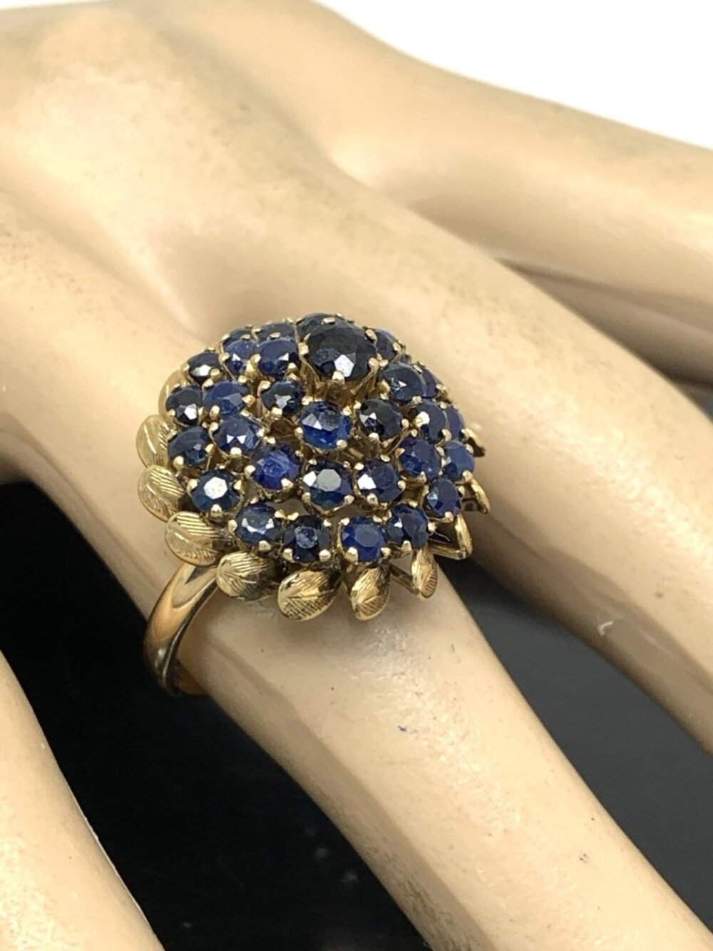 Blue Sapphire Dome Cocktail Women's Ring 14k Yellow Gold Estate Jewelry Size 7 - Picture 6 of 16